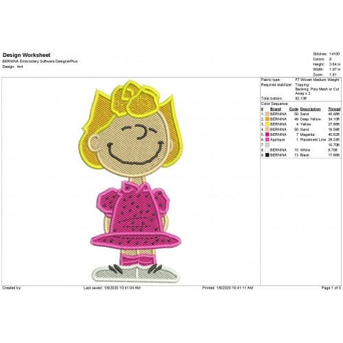 Sally Brown Peanuts Fill Stitch Embroidery Design