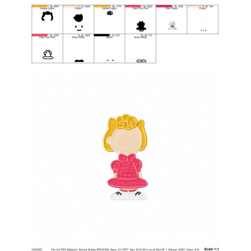 Sally Brown Peanuts Fill Stitch Embroidery Design Embr