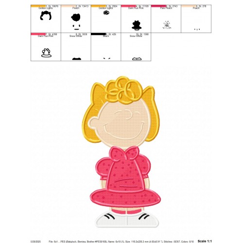 Sally Brown Peanuts Fill Stitch Embroidery Design Embr