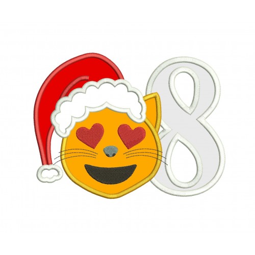 Santa Emoji Cat with Number 8 Applique Design