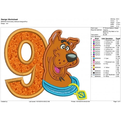 Scooby 9th Birthday Applique Design