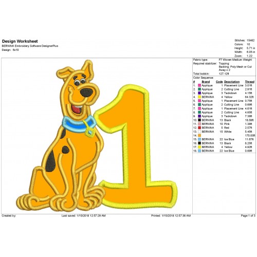 Scooby Doo 1st Birthday Applique Design