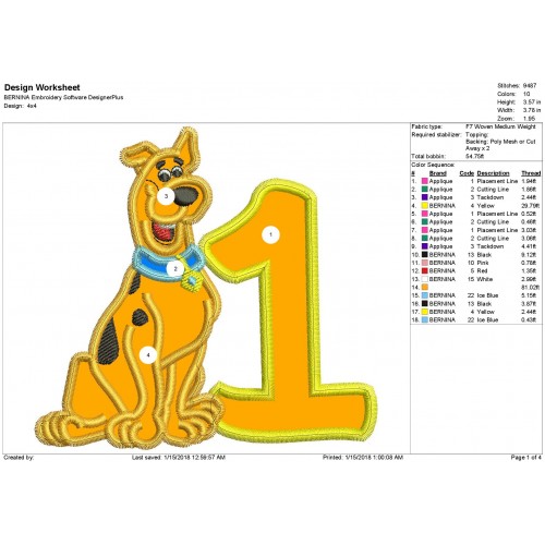 Scooby Doo 1st Birthday Applique Design