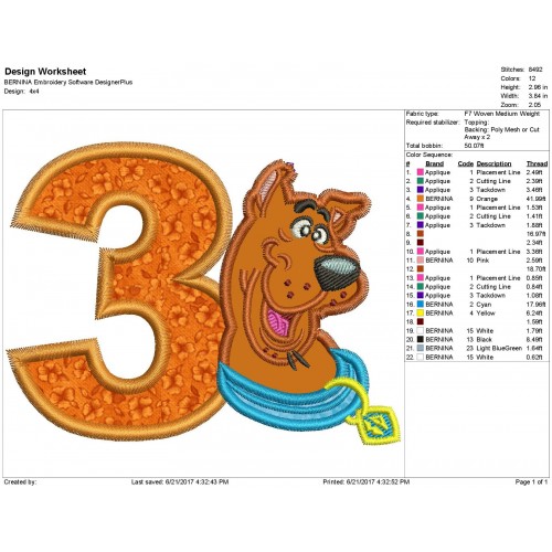 Scooby Doo 3rd Birthday Applique Design