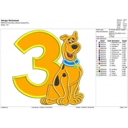 Scooby Doo 3rd Birthday Machine Applique Design