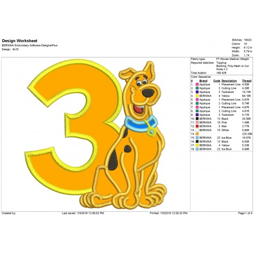 Scooby Doo 3rd Birthday Machine Applique Design