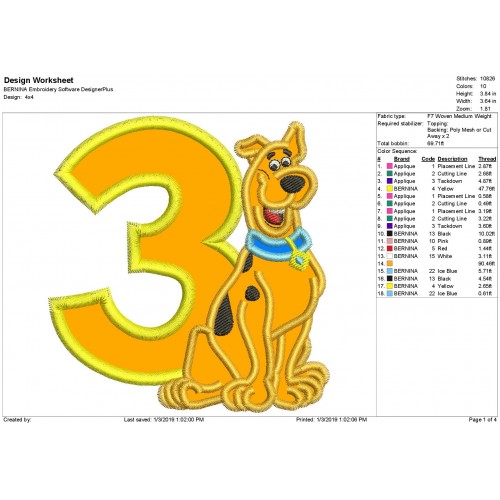 Scooby Doo 3rd Birthday Machine Applique Design