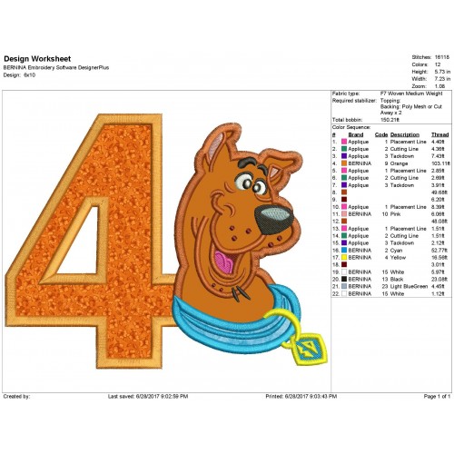 Scooby Doo 4th Birthday Applique Design
