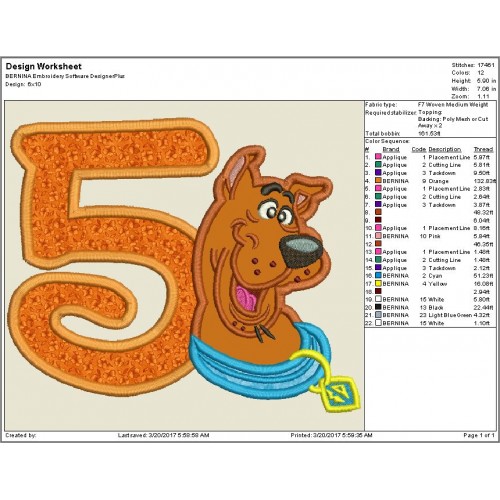 Scooby Doo 5th Birthday Applique Design