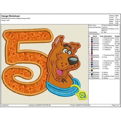 Scooby Doo 5th Birthday Applique Design