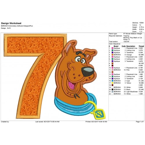Scooby Doo 7th Birthday Applique Design