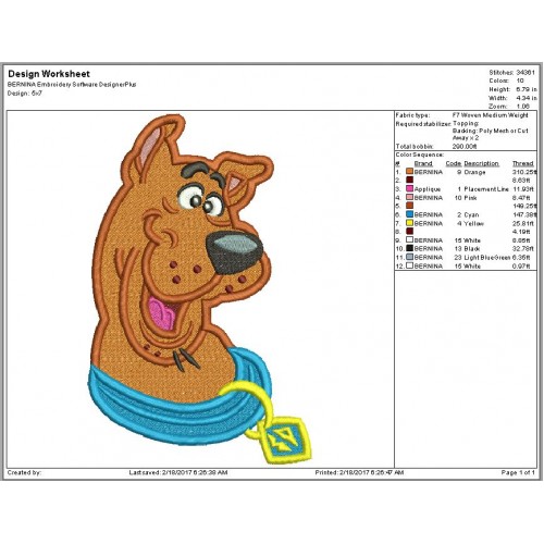Scooby Doo Embroidery Design Filled Stitch
