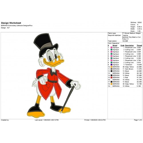 Scrooge McDuck Applique Design