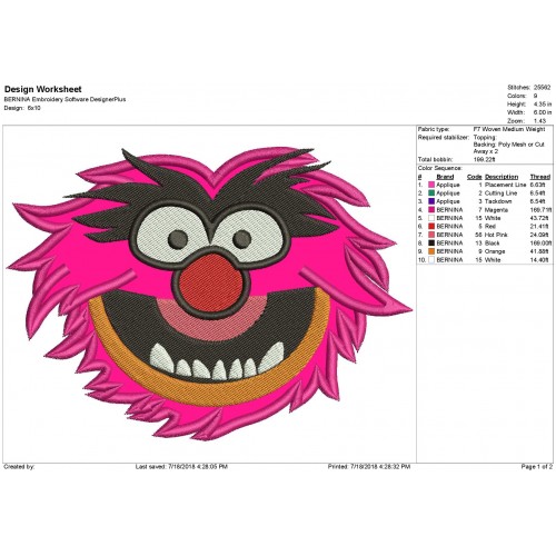 Sesame Street Animal Face Applique Design