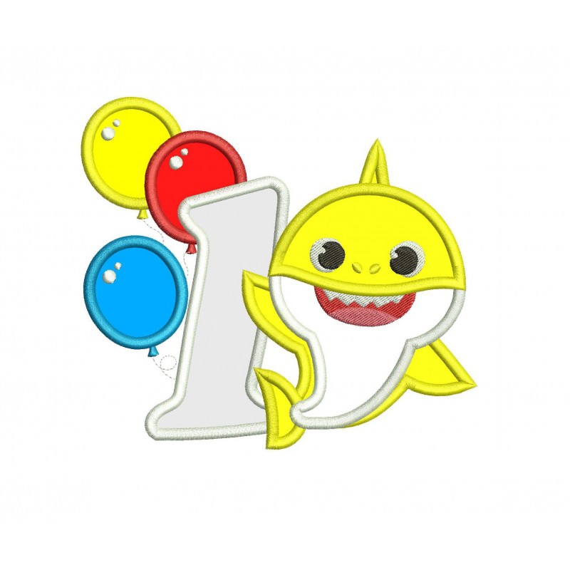 Shark Boy Balloons Birthday Number 1 Shark Family Doo Doo Applique Design