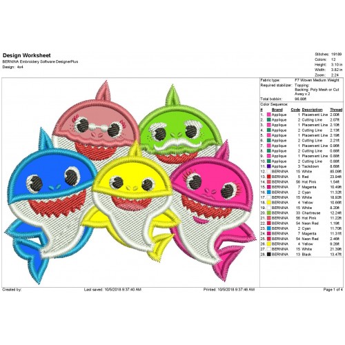 Shark Family Applique Design