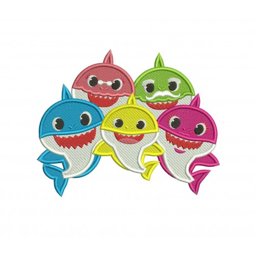 Shark Family Filled Embroidery Design