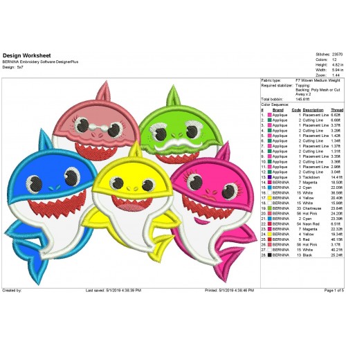 Shark Family Full Applique Design