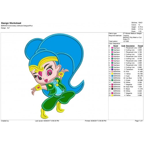 Shimmer From Shimmer and Shine Applique Design