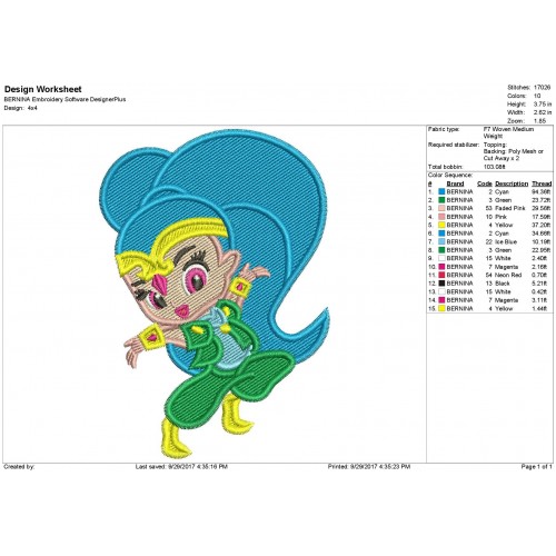Shimmer From Shimmer and Shine Machine Embroidery Design