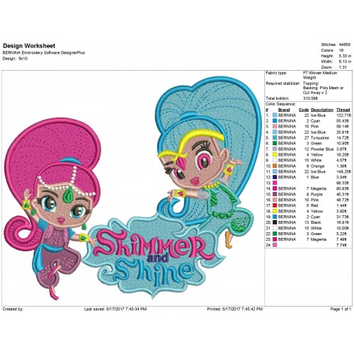 Shimmer and Shine Stitch Embroidery Design