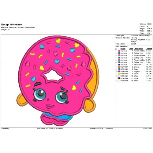 Shopkins Donut Embroidery Applique Design