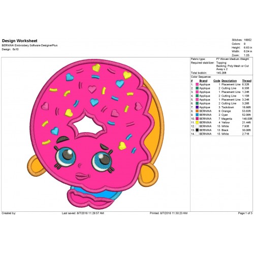 Shopkins Donut Embroidery Applique Design