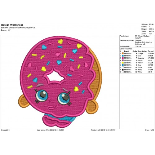 Shopkins Donut Filled Embroidery Design