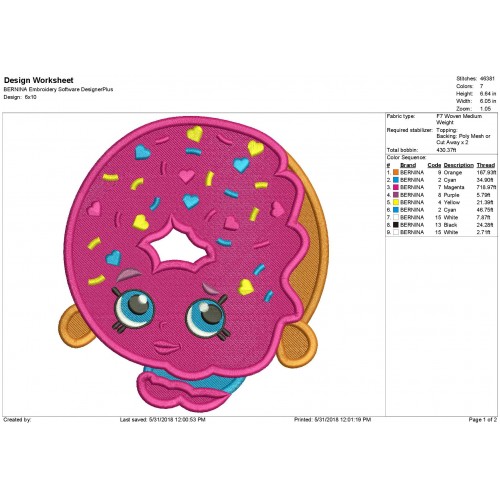 Shopkins Donut Filled Embroidery Design