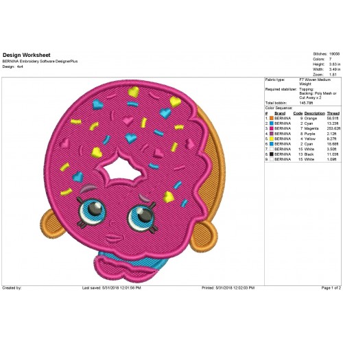 Shopkins Donut Filled Embroidery Design