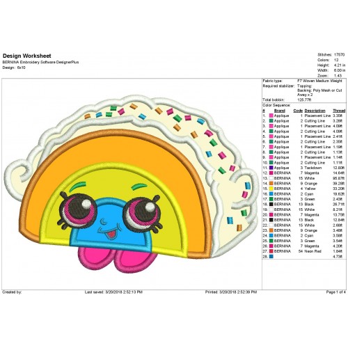 Shopkins Rainbow Bite Applique Design