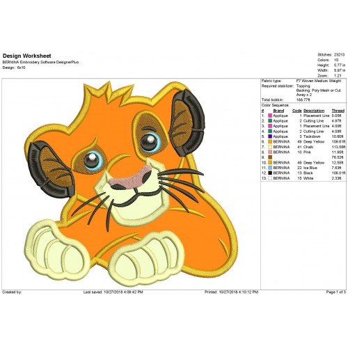 Simba Applique Design