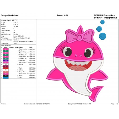 Sister Shark Applique Design