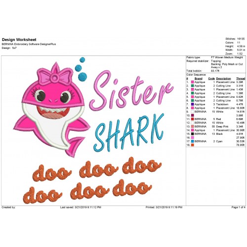 Sister Shark Applique Shark Family doo doo Applique Design