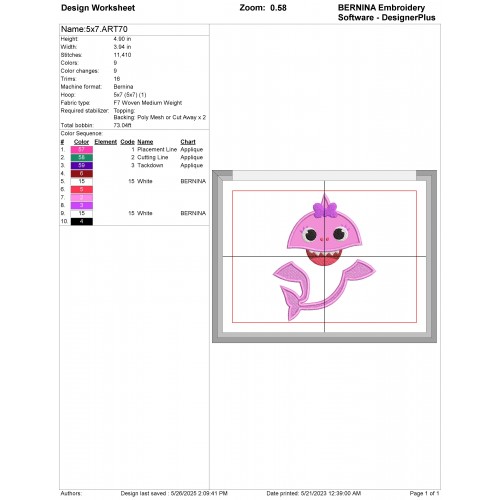 Sister Shark Baby Shark Applique Design Embr