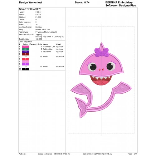 Sister Shark Baby Shark Applique Design Embr