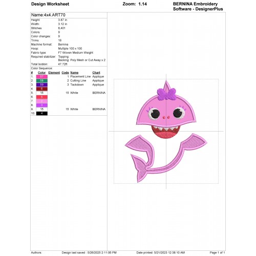 Sister Shark Baby Shark Applique Design Embr