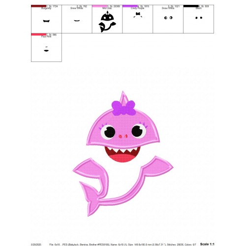 Sister Shark Baby Shark Embroidery Design Embr