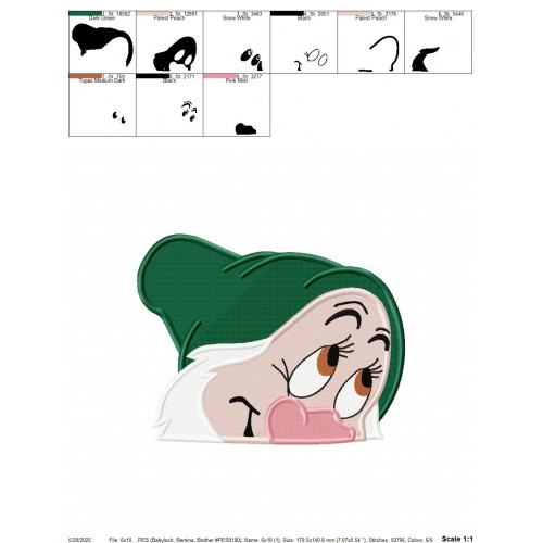 Sleepy Seven Dwarfs Peeker Embroidery Design Embr