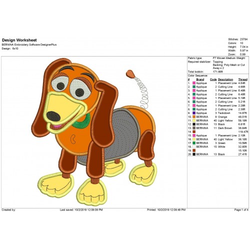 Slinky Dog Toy Story Embroidery Applique Design