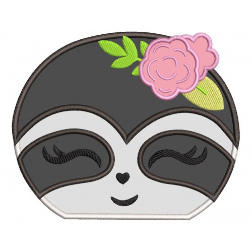 Sloth Face Flowers Applique Design Embr