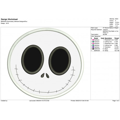 Smiling Face Jack Skellington Applique Design