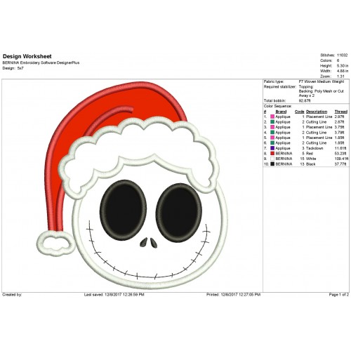 Smiling Face Jack Skellington Christmas Applique Design