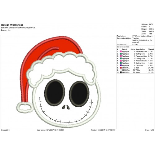 Smiling Face Jack Skellington Christmas Applique Design