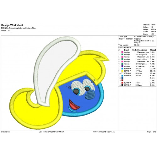 Smurfette Face Applique Design