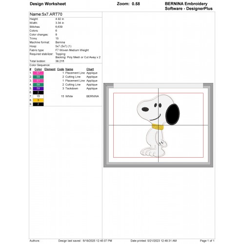 Snoopy Applique Design Embr