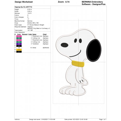 Snoopy Applique Design Embr