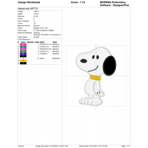 Snoopy Applique Design Embr