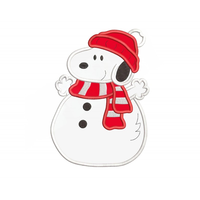 Snoopy Christmas SnowMan Applique Design