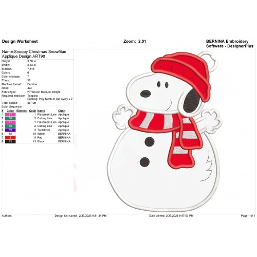 Snoopy Christmas SnowMan Applique Design